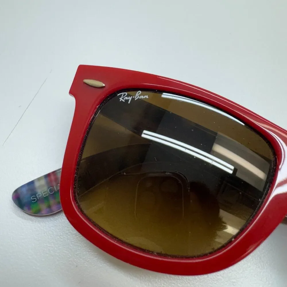 RARE Ray Ban Red Wayfarer New York Special Series RB2140 50-22 Brown Lens